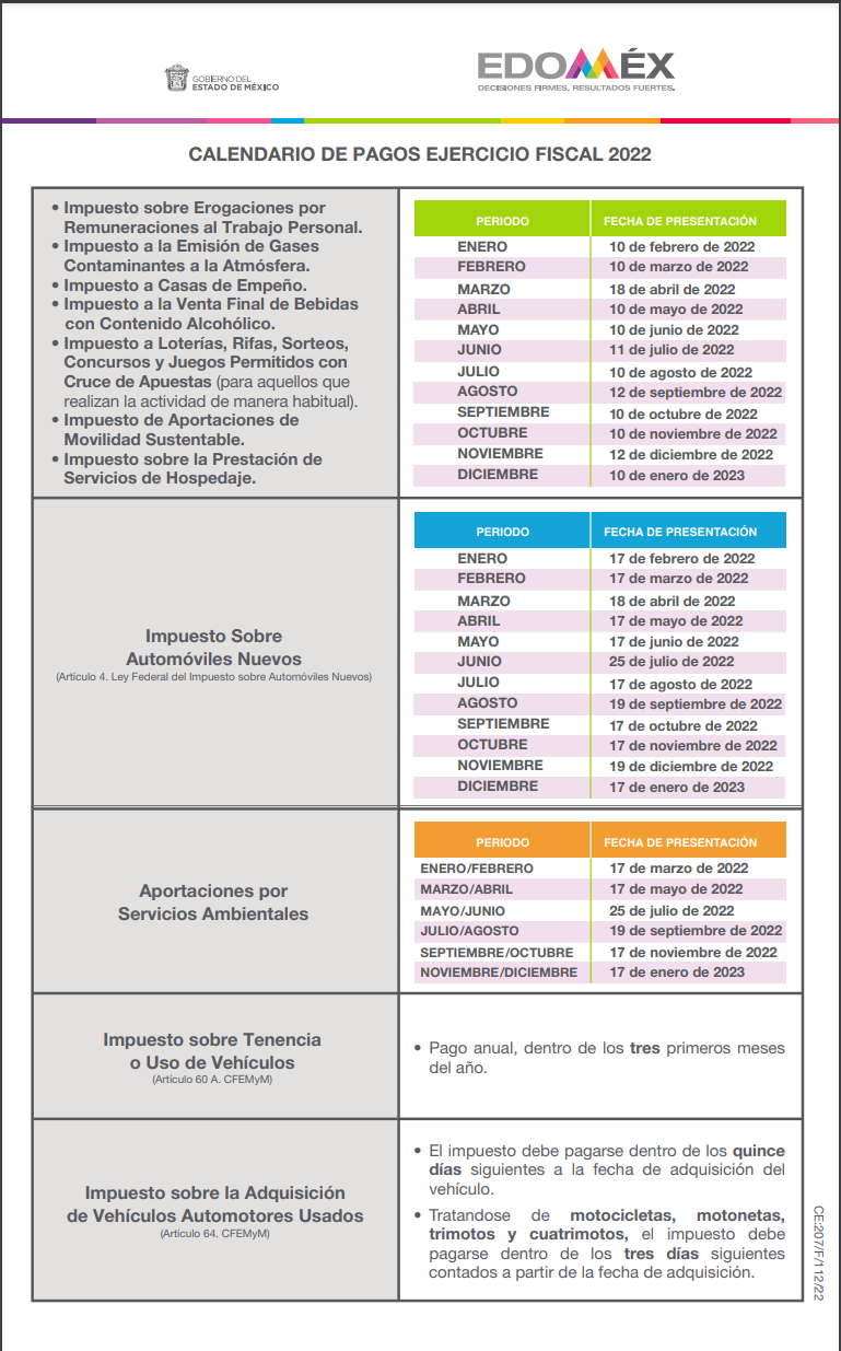 Calendario de Pagos Secretaría de Finanzas